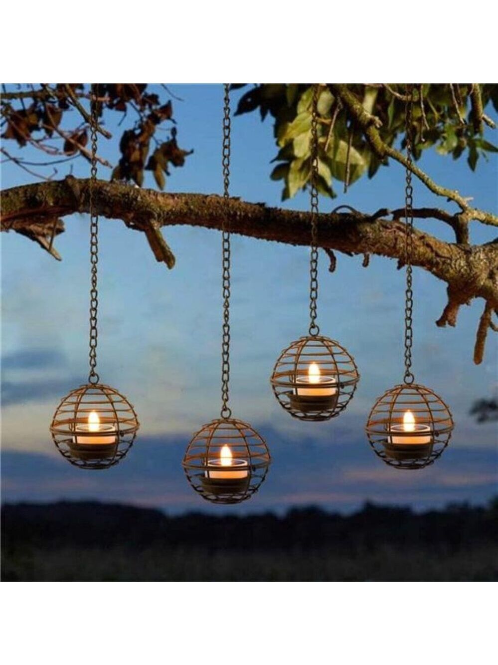 Solar Hanging Lanterns Outdoor Waterproof Rust Iron Candle Lights Patio Garden